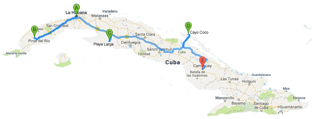 Havana-Pinar del Rio-Playa Larga-CAMAGÜEY-Cayo Coco